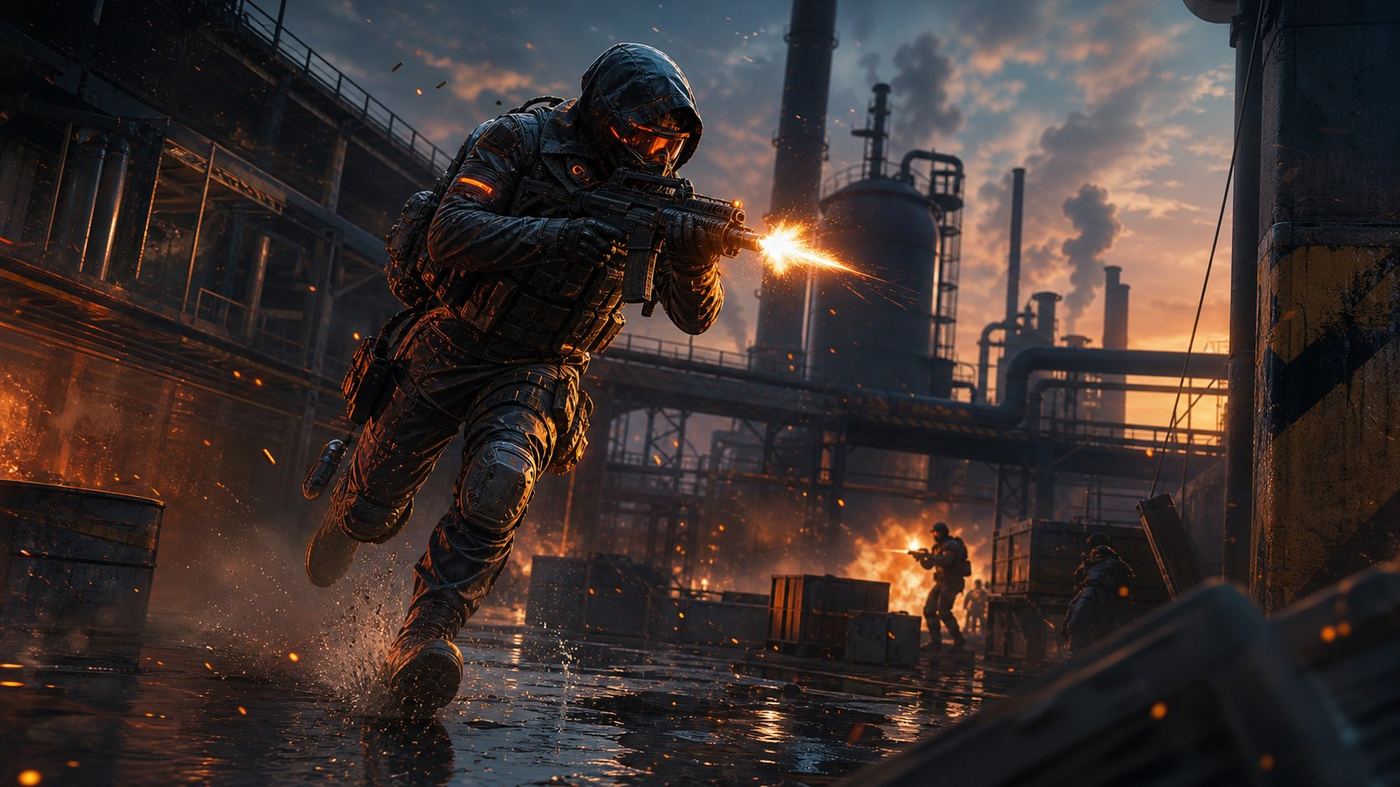 Rusher breaking through an industrial yard