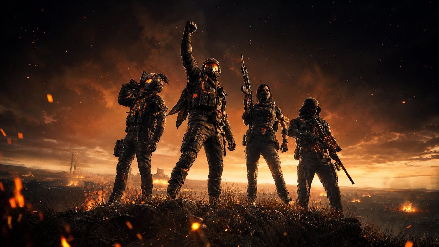 Final Strike squad victory pose on a hilltop